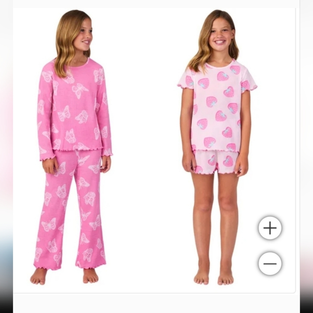 Saint Eve Youth Girls' 4-piece Short & Long Thermal Pajama Set, Pink -nwt